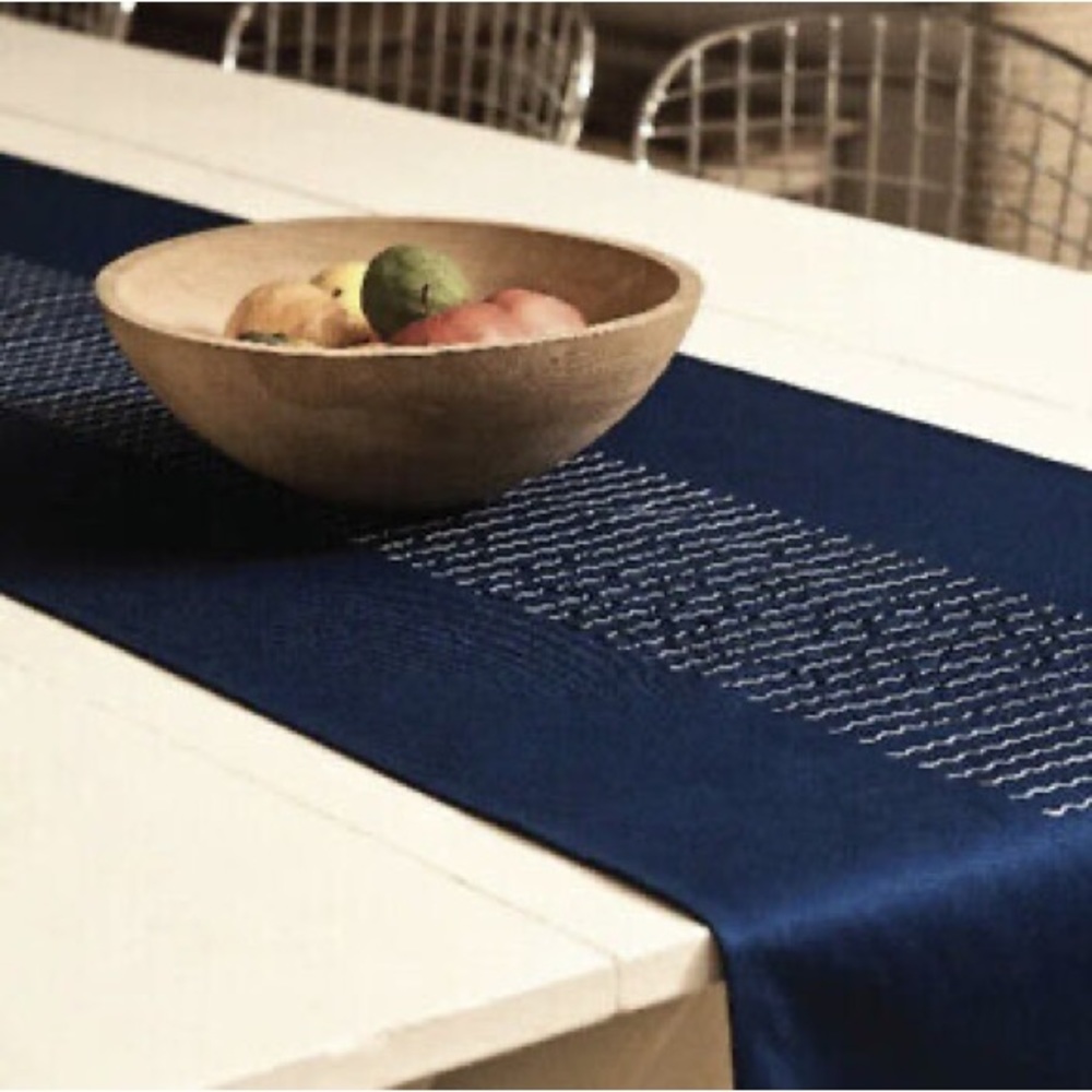 ALLTRUE TERRITORY Table Runner Navy With White Waves 18 X 70” NWT